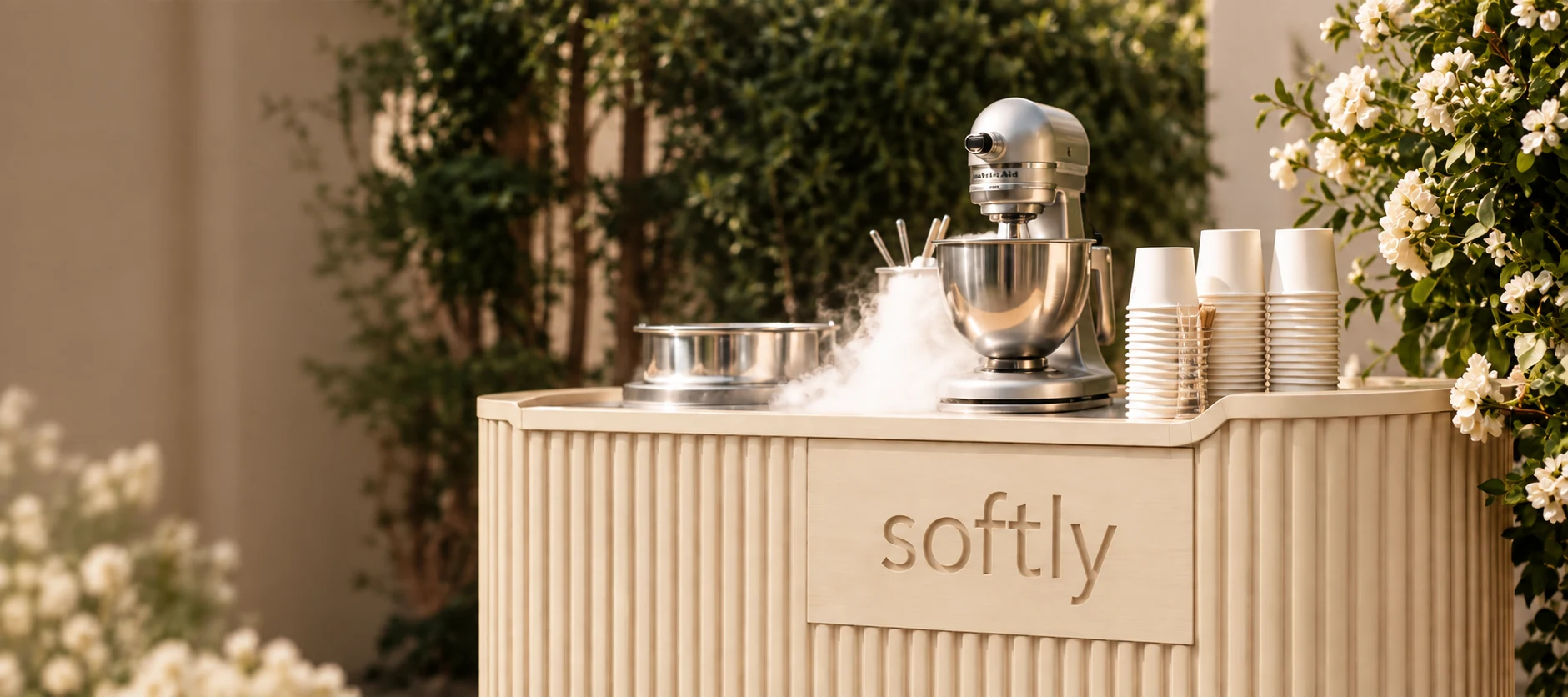 Softly event cart with liquid nitrogen service setup